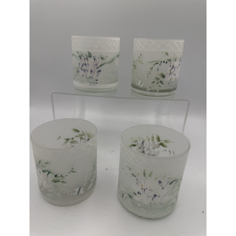 Vintage Frosted Floral Glass Tumblers Set 4 Cottagecore Decor